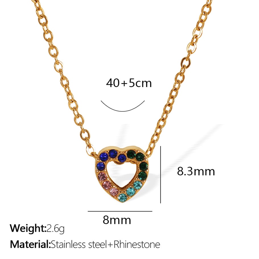 1 Piece Simple Series Simple Heart Stainless Steel  Gold Color Rhinestone Women's Pendant Necklaces 